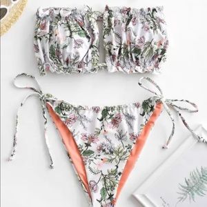 ZAFUL Catch The Pastoral Ditsy Print Tie Side Bikini Swimwear - Light Salmon M